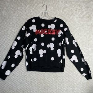 Disney Sequined Accent Mickey Red Black White Sweatshirt Size M (7-9)